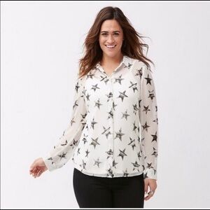 LANE Bryant Womens Blouse Black & White Star‎